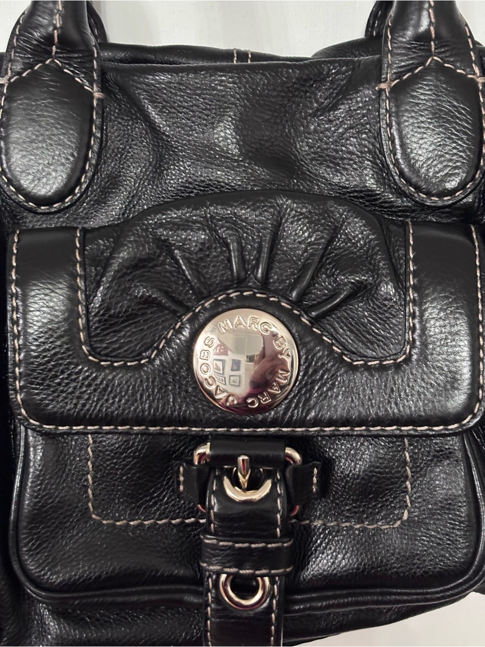 Marc by Marc Jacobs vintage Black Pebbled Satchel Zip Buckle Logo Silver HW - Picture 3 of 15